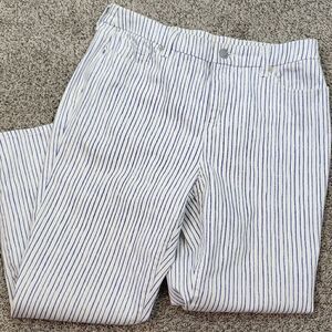 Chico's So Slimming Girlfriend Blue & White Striped Cropped Pants
